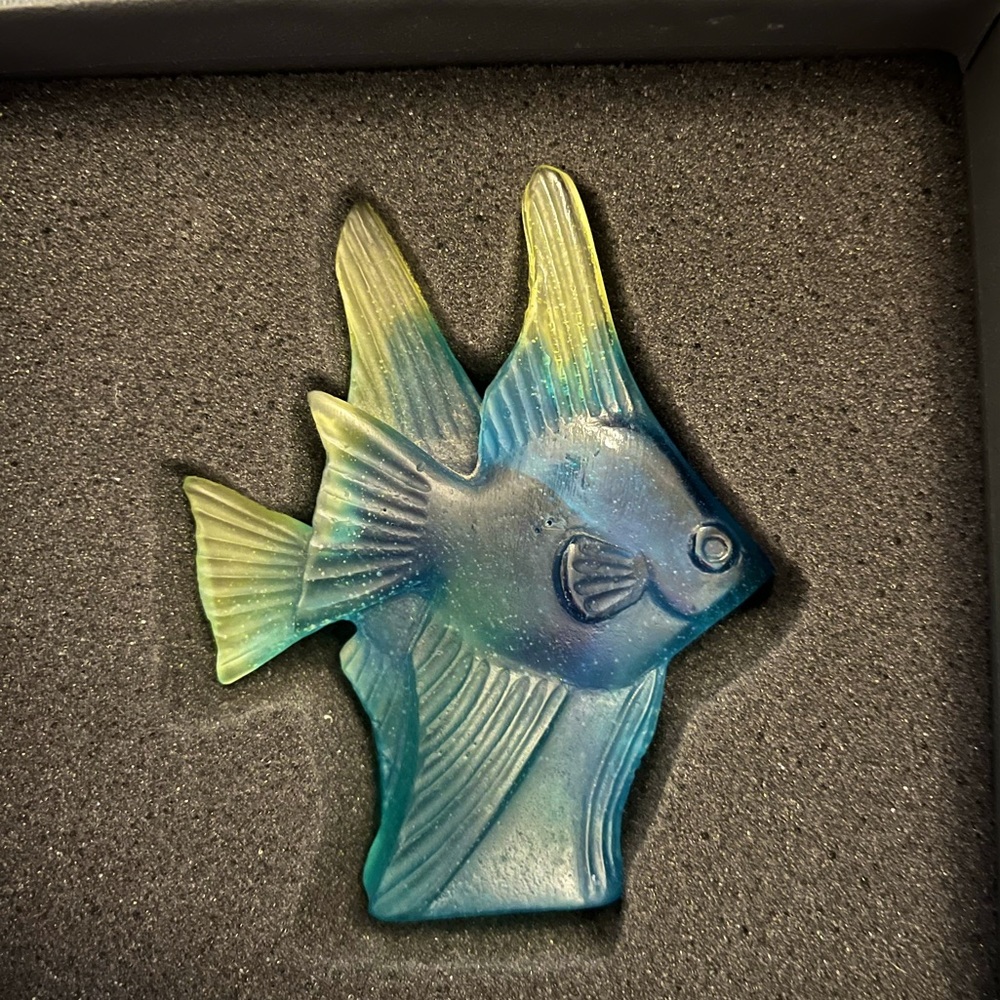 Daum Crystal Blue Yellow Fish Couple